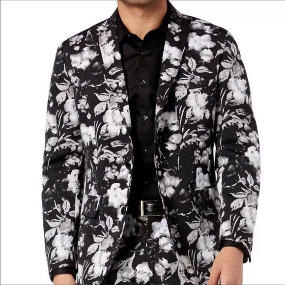 INC - Black Large Floral Slim Fit 2 Button Blazer - Picture 1 of 3